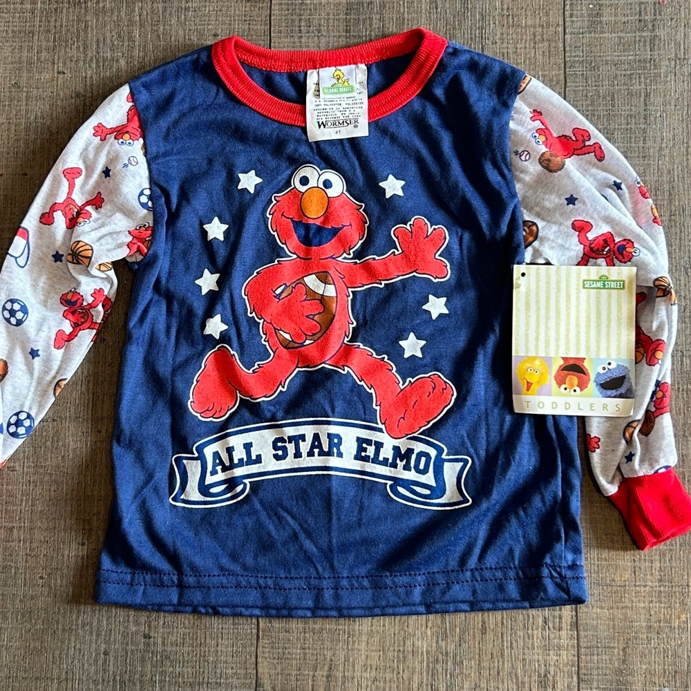 Sesame Street All Star Elmo Long Sleeve Shirt - Navy and Red vintage y2k 90s